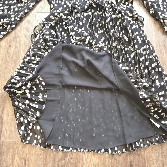 A Loves A Black Gold Metallic Dot Long Sleeve Dress | Party Mini Dress SZ M - Picture 7 of 14
